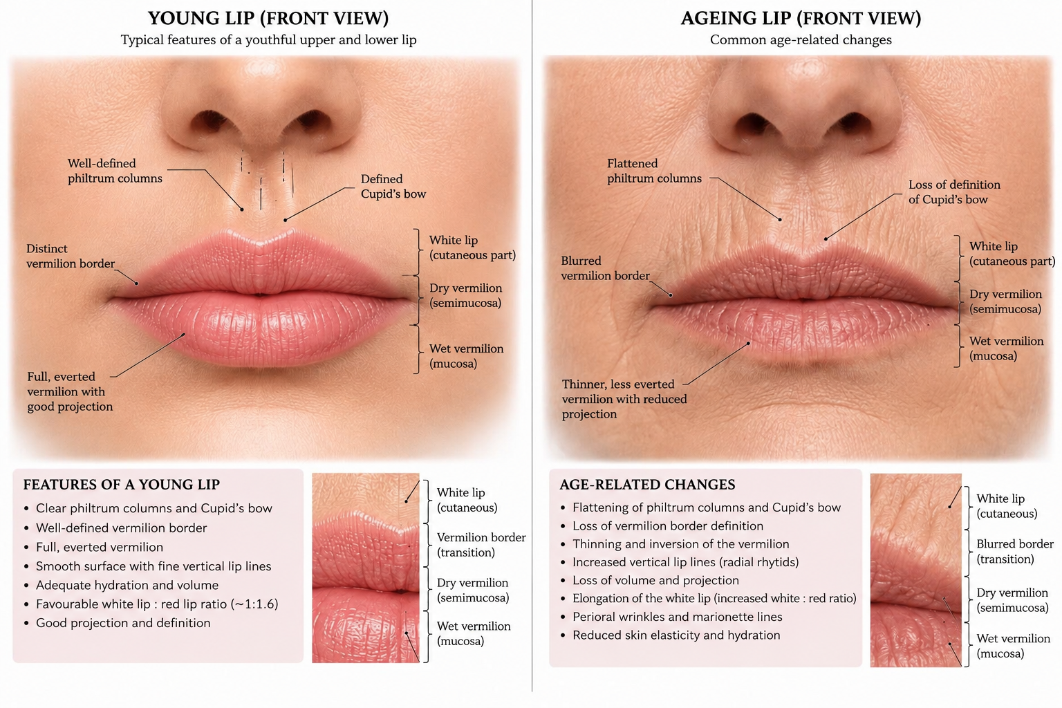 Lip ageing comparison diagram 